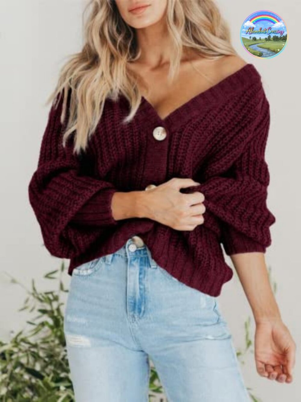 Chunky Knit Open Front Cardigan Long Sleeve V-Neck Acrylic